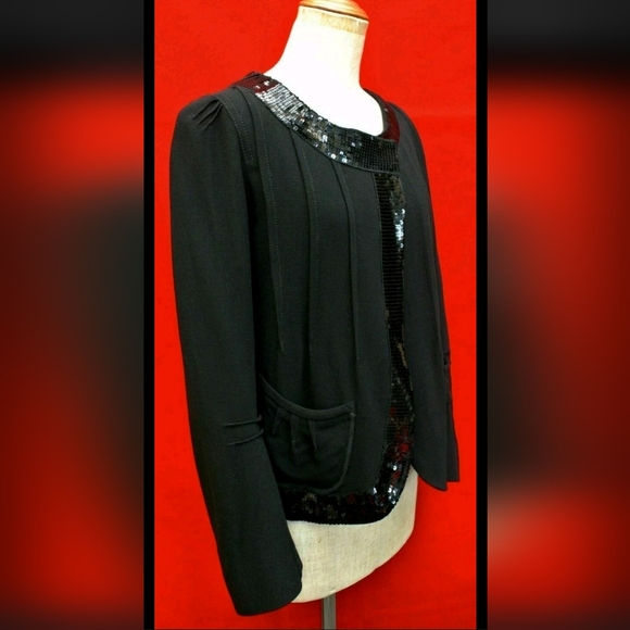 Designer SONIA RYKIEL Ladies Black Wool Jacket Cardigan Top w/Sequins Size S - Picture 2 of 10